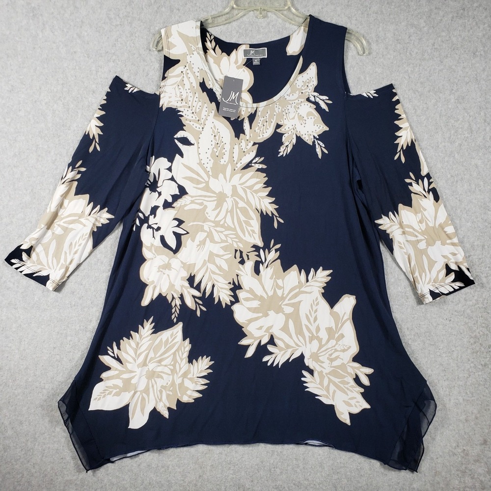 JM Collection Tropic Breeze Navy Floral Lace Top Women's XL NWT Modern Classic